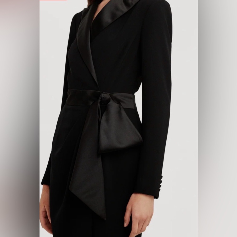 NWT Lauren Ralph Lauren Black Label Satin Collar Faux Wrap Tuxedo Dress Size 10 - Picture 5 of 5